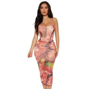 Large Fashionova Roxanna Corset Mesh Midid Dress Multi Color